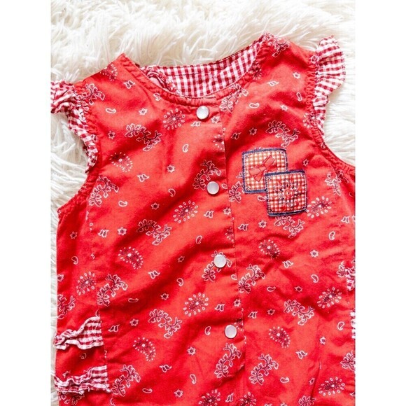Vintage Baby Red Paisley Snap Button Down Romper Onesie 100% Cotton Simply Basic - Picture 2 of 6